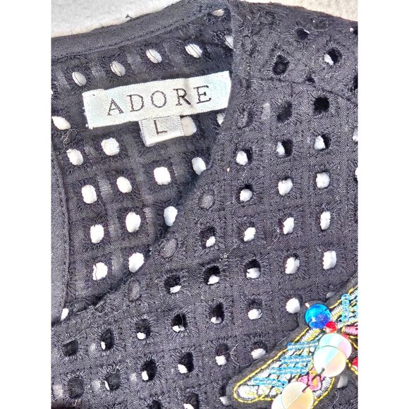 Adore Black Crochet & Velvet Top With Embellished Flared Sleeves L - Picture 4 of 12